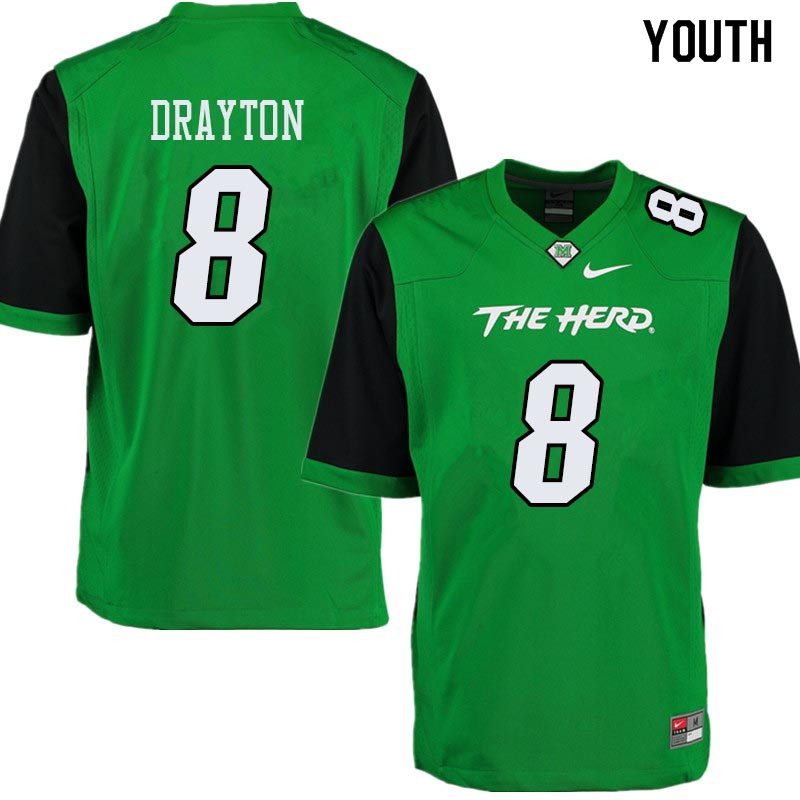 Youth #8 Brandon Drayton Marshall Thundering Herd College Football Jerseys Sale-Green - Click Image to Close